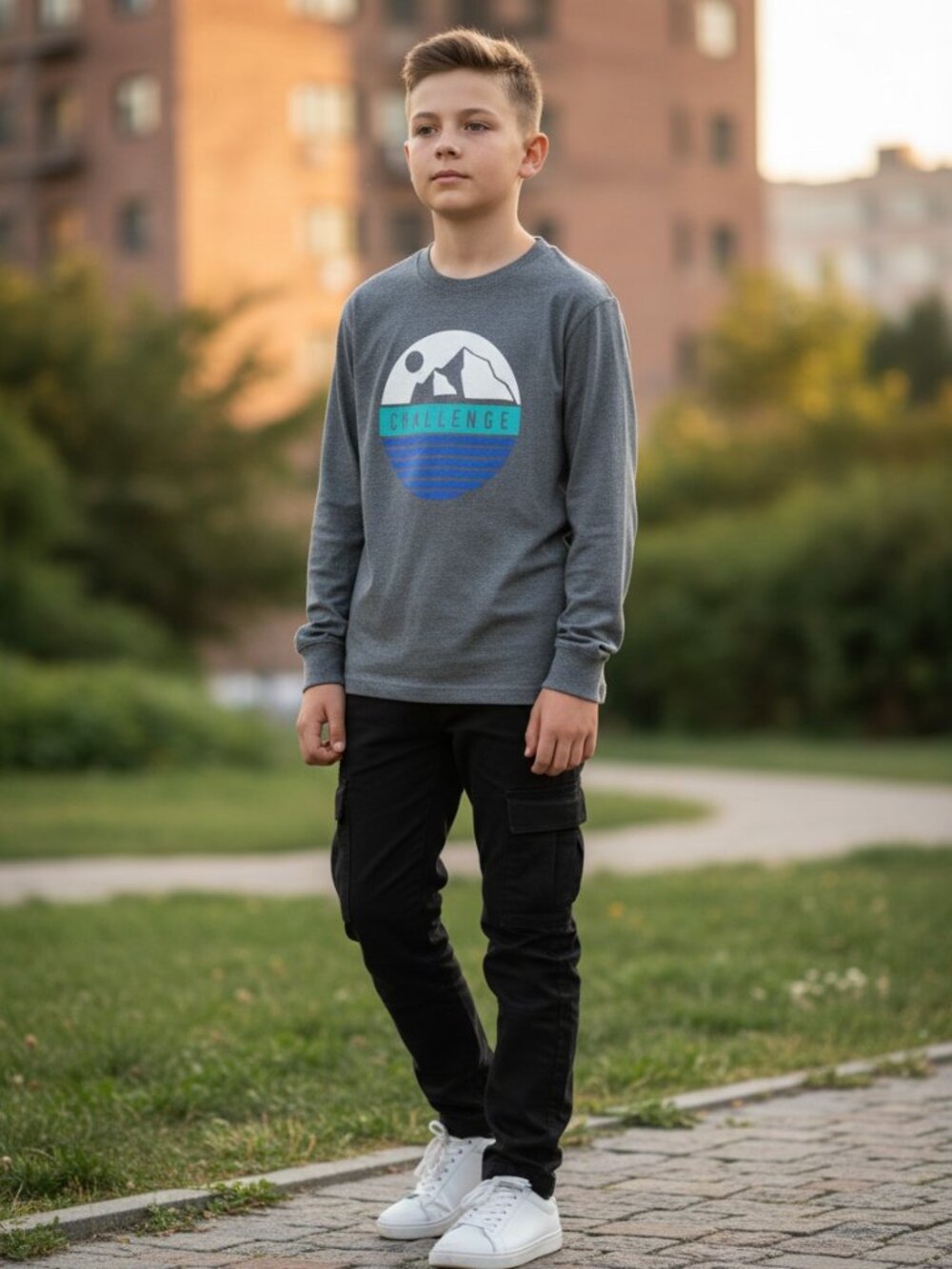 Simply Styled Graphic Tee Kids‎ Size 8 Gray Excellent Long Sleeve Mountain